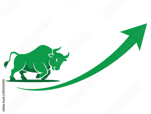 Bull and increase arrow vector symbolizing bull market growth and optimistic financial trends ideal for stock market analyses investment strategies and economic forecasts indicating upward momentum