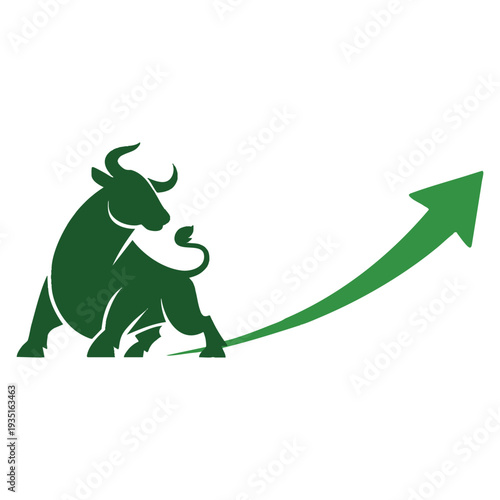 Bull market growth symbol bull and increase arrow vector representing optimistic financial trends stock market analyses investment strategies and economic forecasts
