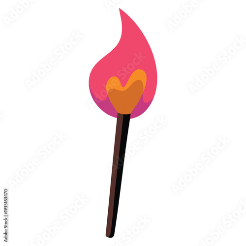 Burning match with heart shape head romance passion and love on fire concept hand drawn vector illustration for t shirt prints typographic design Saint Valentines day