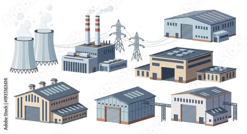 Collection of Industrial Buildings and Power Plant Structures.