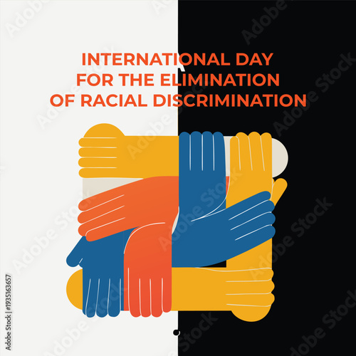 International day for elimination racial discrimination hands clasped in square forming unity embracing diversity togetherness solidarity support concept