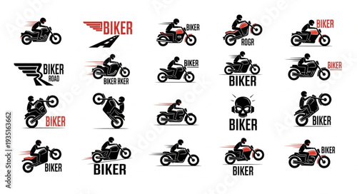 Collection of Biker Motorcycle Silhouettes and Emblems.
