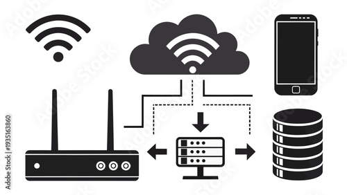 Modern networking and data storage technology icons for business solutions