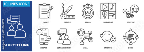 Storytelling  icon vector illustration concept. Icon pack contain script, Creative, brand, content, marketing, message, communication, viral, emotion, share.