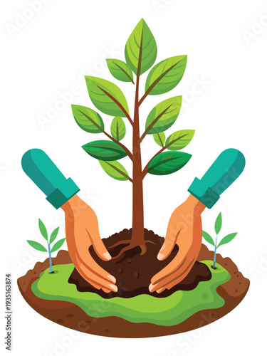 Hands Nurturing a New Sapling Clip Art