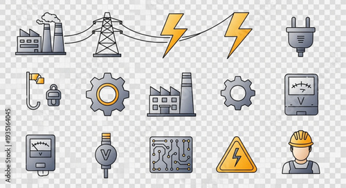 Electrical energy industry and power generation icons.