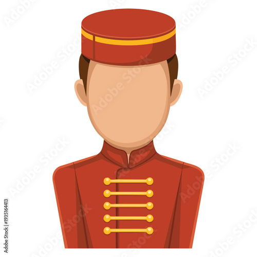 Cartoon avatar bellboy bellman in hotel professional job uniform hat vector illustration isolated perfect for hospitality service and travel design