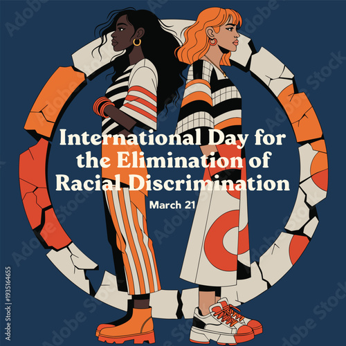 International day for elimination racial discrimination march twenty-one illustration protest against prejudice diversity unity solidarity people activism