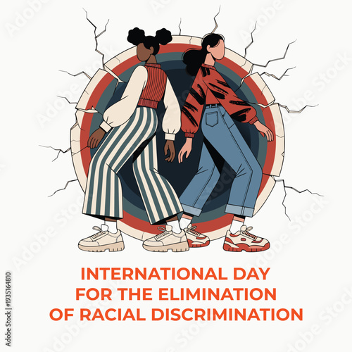 International day for elimination racial discrimination march twenty one illustration protest against prejudice diversity unity solidarity people activism