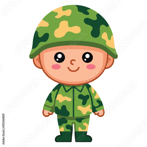 Cartoon cute soldier vector illustration suitable for children design mascot military costume sticker print nursery decor and playful themed artwork