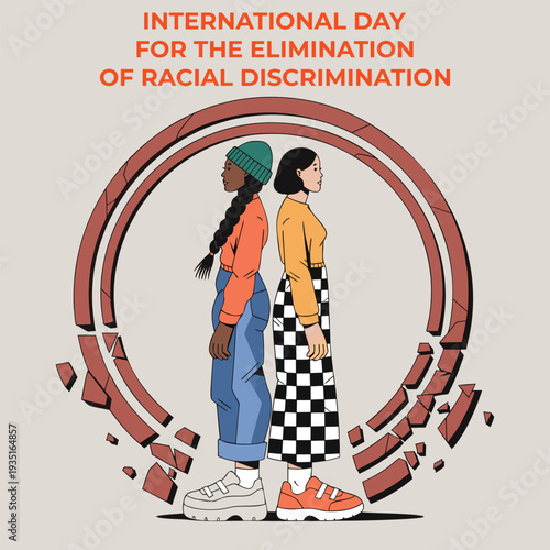 International day for elimination racial discrimination march twenty one illustration protest against prejudice diversity unity solidarity people activism