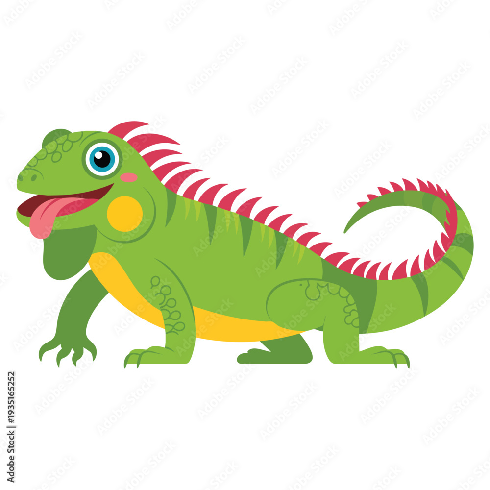 Obraz premium Cartoon happy iguana isolated on white background vector illustration suitable for reptile character, tropical wildlife symbol and playful design theme