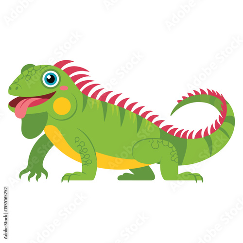 Cartoon happy iguana isolated on white background vector illustration suitable for reptile character, tropical wildlife symbol and playful design theme