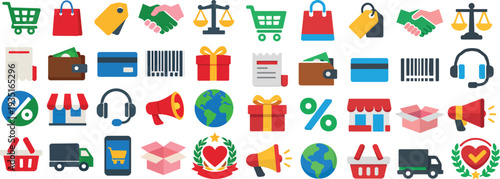 Dia do Consumidor with Shopping, Trade, and Commerce Icons Set
