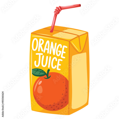 Cartoon orange juice carton hand drawing style cute beverage sticker perfect for breakfast drink design packaging kids branding and fun artwork