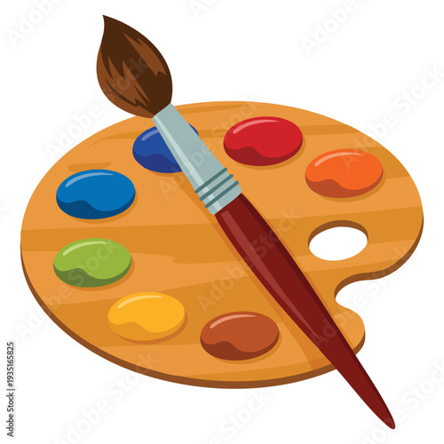 Cartoon pallette paint color brush isolated graphic vector design element ideal for artist studio creativity concept and education artwork
