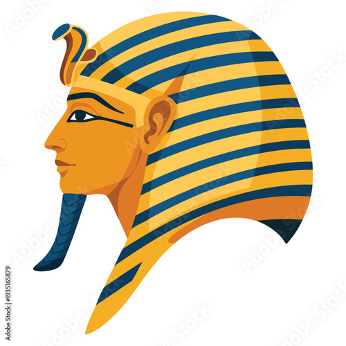 Cartoon pharaoh head icon isolated on white background for web design, perfect for Egyptian civilization, archaeology and historical themed graphics