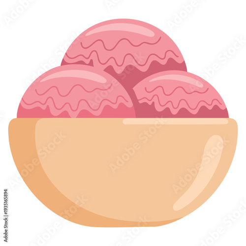 Cartoon pink ice cream vector icon isolated on white background suitable for web design dessert theme