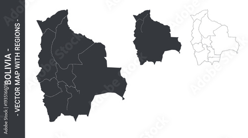 Bolivia Vector Map with Administrative Regions and Departments – Outline and Solid Variations