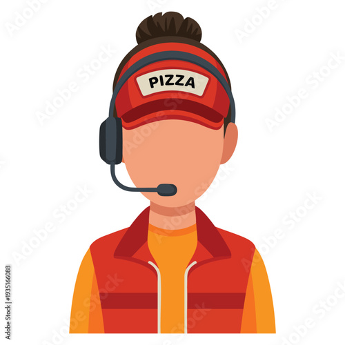 Cartoon saleswoman icon isolated on white background pizza and pizzeria symbol stock vector illustration suitable for service staff or cafe menu design