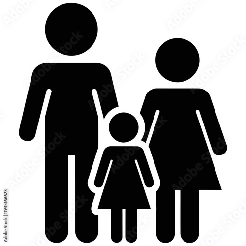 Family Icon Set with Parents and Child Figures | Flat Vector Pictograms for Household Representation, Insurance, and Human Relationship Concepts