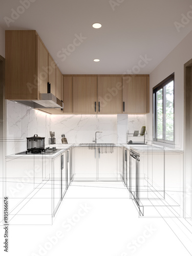 modern kitchen room  interior design, 3d rendering