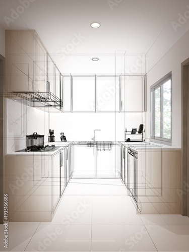 modern kitchen room  interior design, 3d rendering