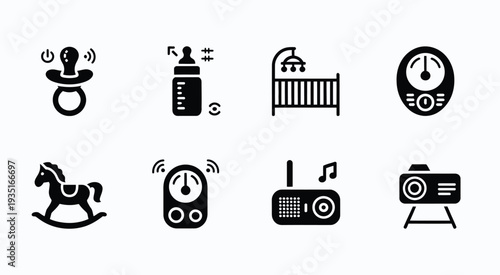 Black Silhouette Baby Items and Monitoring Device Icons