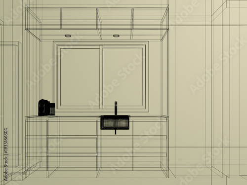 modern kitchen room  interior design, 3d rendering