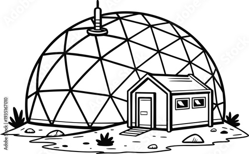 Mars Colony Dome Habitat with Futuristic Space Settlement Architecture, Red Planet Human Exploration Concept Illustration