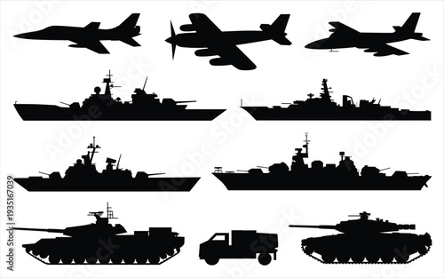 Military Vehicles and Aircraft Silhouettes Collection