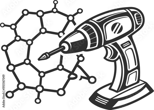 Nanotechnology Molecule Structure with Atomic Network Connections, Advanced Scientific Innovation Concept Illustration