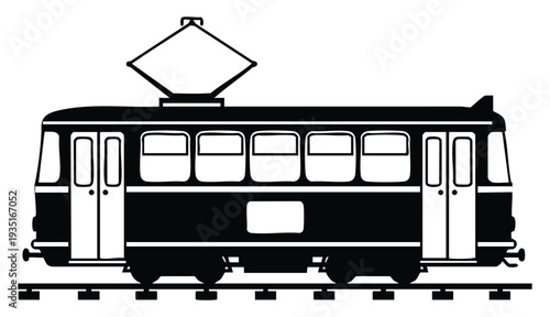 Vector art of a vintage tram on railway tracks metro isolated on white background