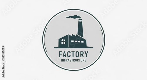 Industrial Factory Building Silhouette with Smoke Stack.