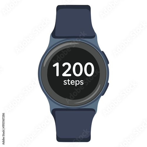 Cartoon vector smart watch icon with sport app and digital step monitoring for fitness technology design