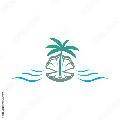 Sea Shell Logo With Palm icon isolated on white background