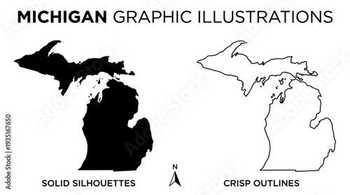 Michigan State Map Silhouette & Outline Vector Illustration