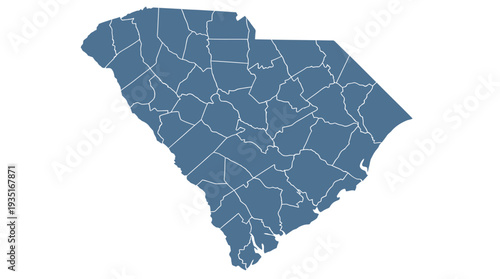 South Carolina Map with Counties - Detailed Blue Silhouette Illustration of US State Geography