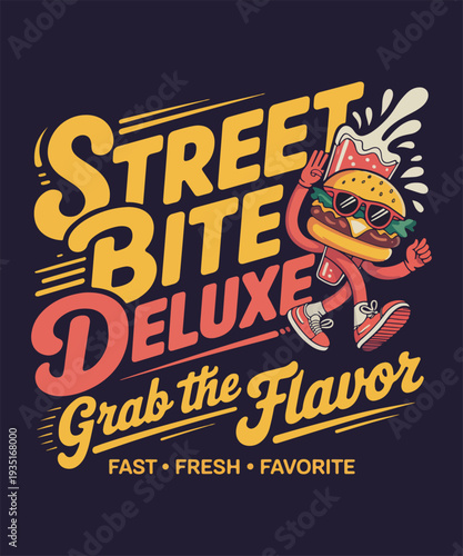 Street Bite Deluxe Fast Food Burger Mascot Vector Illustration