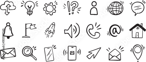 Contact doodle hand drawn icon. Isolated communication signs for business. Vector illustration