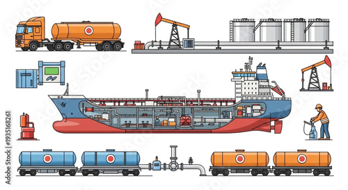 Oil Tanker Ship Transportation Process.