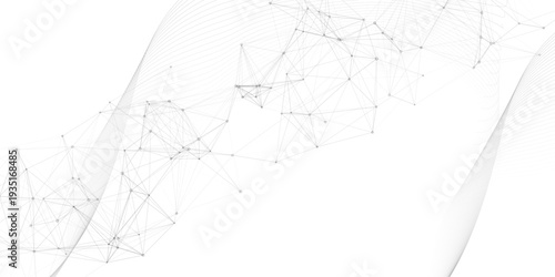 black network futuristic connection technology background with dots and lines with waves. Structure molecule and communication. Template for science technology presentation, Vector illustration.