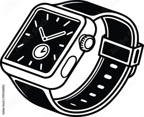 Smart Wearable Watch with Health Monitoring Interface, Modern Fitness Tracking and IoT Device Technology Illustration