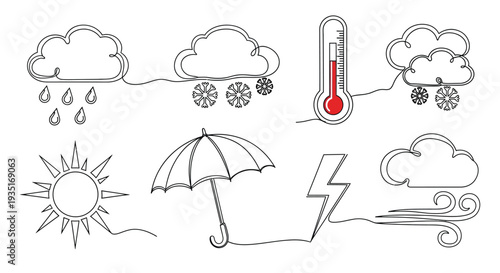 Continuous Line Art of Weather Icons