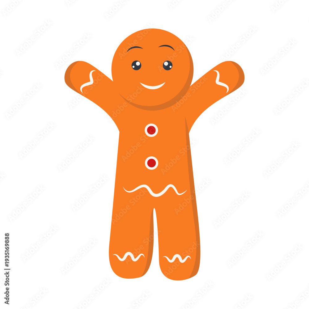 Fototapeta premium Christmas Gingerbread Man Character. Isolated on White Background. Vector Cartoon Illustration.