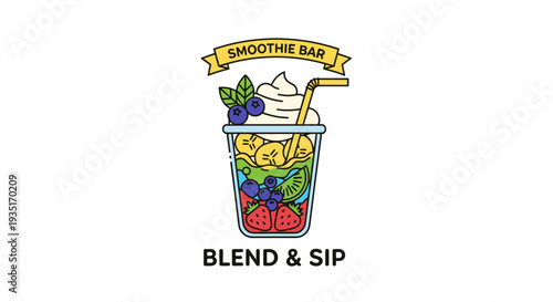 Colorful Smoothie Drink Illustration with Straw.