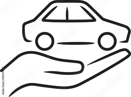 Simple outline illustration of a classic car isolated on transparent background