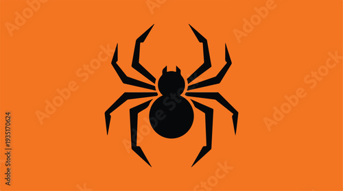 Black Spider Silhouette on Orange Background.
