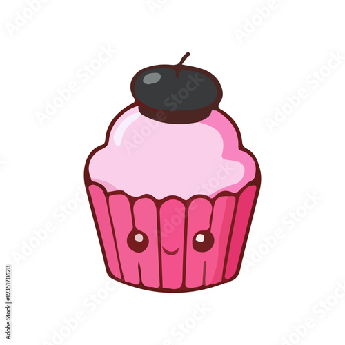 Cute Kawaii Cupcake Illustration