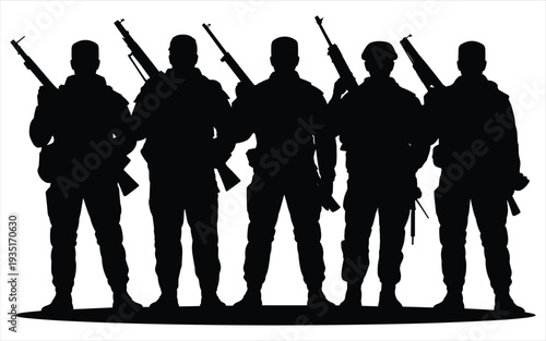 Silhouette Soldiers Holding Rifles Standing in Uniform